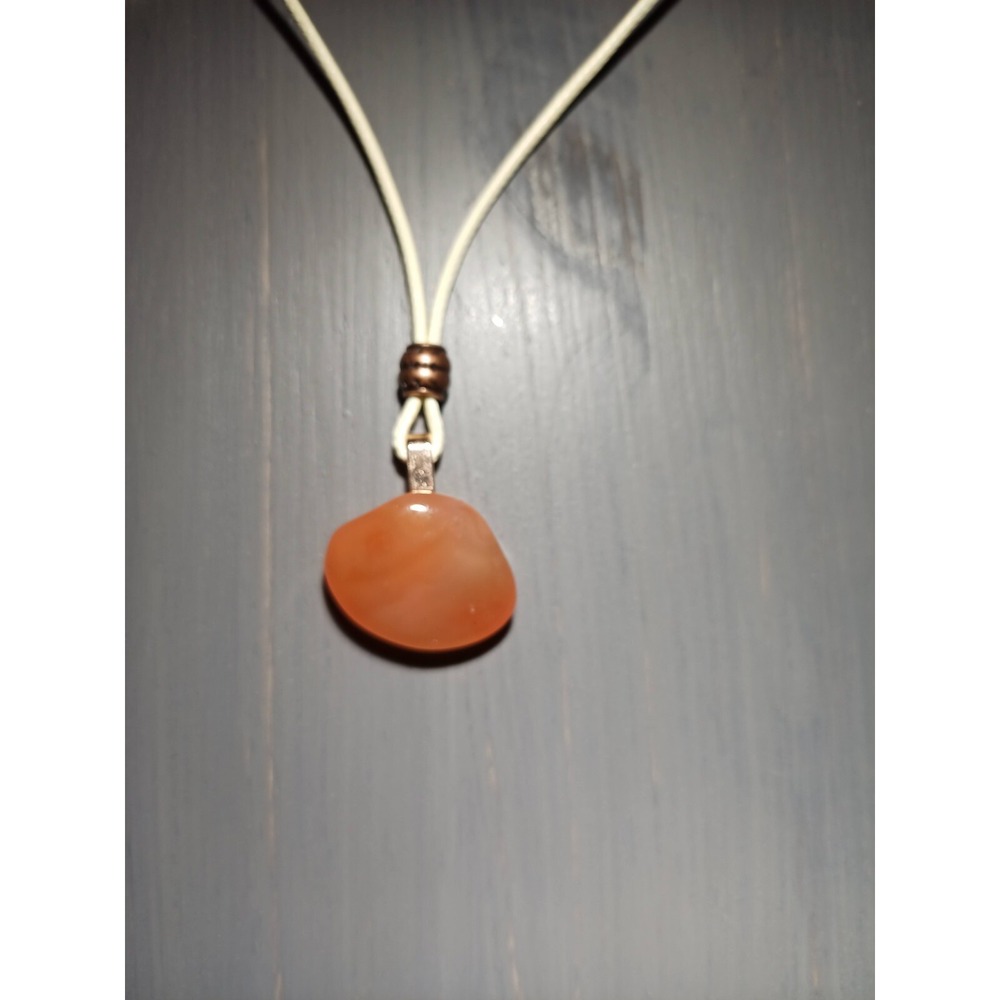 Orange Carnelian Agate Stone Pendant Necklace Waxed Cord Breakaway 16.5 Inch